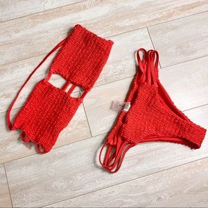 Red Strapless Bikini Top and Bottom